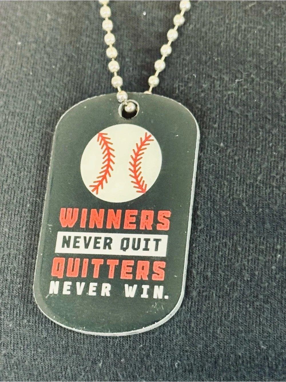 Baseball Dog Tag Necklace - Black with Red & White Graphic